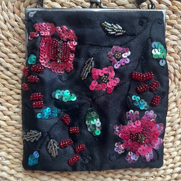Vintage Jeanne Lottie Black Beaded Floral Clutch Bag - Picture 2 of 7